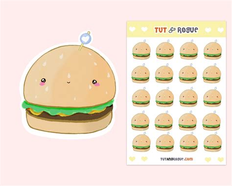 Cheeseburger Sticker Sheet Kawaii Cheeseburger Stickers Cute