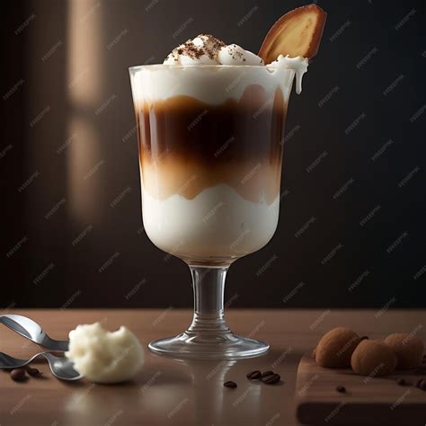 Premium Ai Image A Lato Glass With Icecream Vanilla And Coffe Flavour
