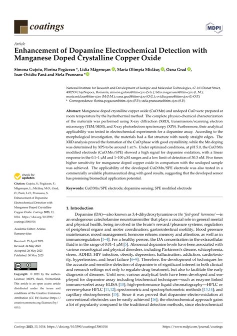 PDF Enhancement Of Dopamine Electrochemical Detection With Manganese