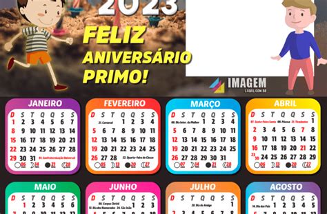 Calendário 2023 Feliz Aniversário Meu Primo Moldura Fotomontagem