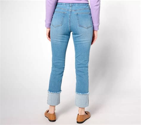 Denim And Co Easy Stretch Regular Straight Leg Cuffed Jean