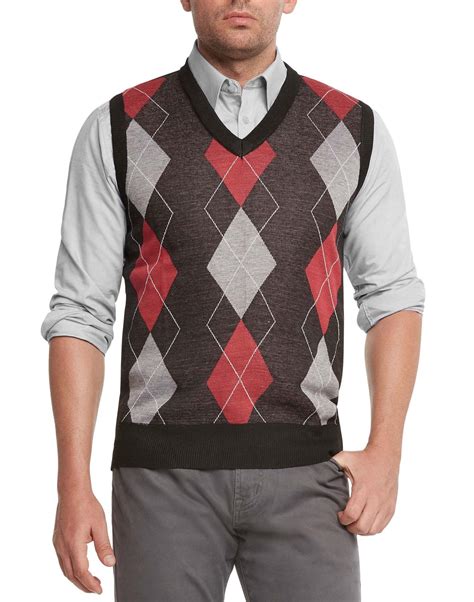 True Rock True Rock Mens Argyle V Neck Sweater Vest Blackredgray