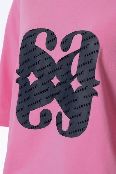 Monogram Logo Flocking T Shirt Pink Allover