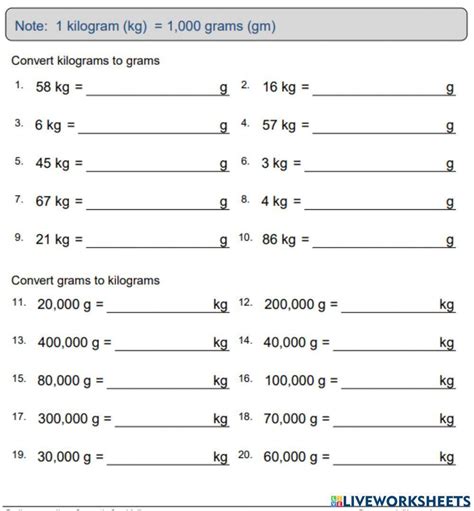 Metric Units Of Mass Kilograms And Grams Interactive Worksheet Worksheets Library