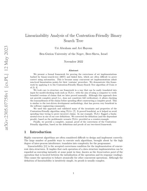 PDF Linearizability Analysis Of The Contention Friendly Binary Search