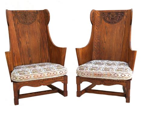 Jamestown Lounge Co Antique Pair Of Carved Oak Lounge Wingback