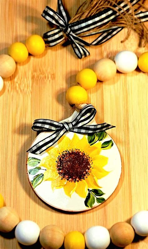 Sunflower Farmhouse Wood Bead Garland Tier Tray Decor Etsy