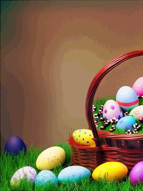 Premium Vector Easter Basket With Painted Eggs And Spring Flowers Wicker Basket Colored Eggs