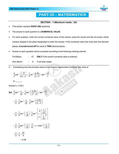 Jee Advanced Question Paper Maths Paper And Solutions