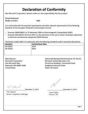 Fillable Online Declaration Of Conformity Microsoft Fax Email Print