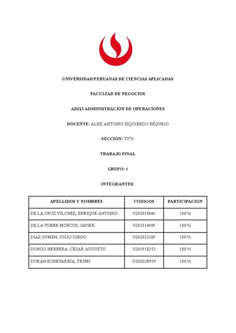 Trabajo Final Ope Xxxxxx Universidad Peruanas De Ciencias