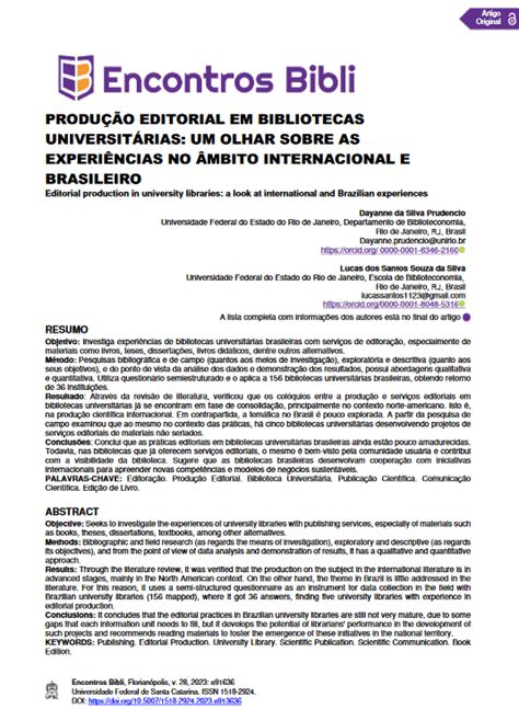 Produ O Editorial Em Bibliotecas Universit Rias L As Pr Ticas