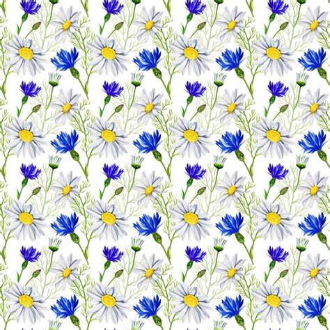 Premium Photo Seamless Pattern With Daisies Cornflowers Wildflowers