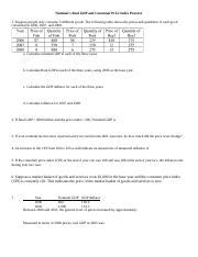 CPI And GDP Deflator Practice Docx Nominal V Real GDP And Consumer