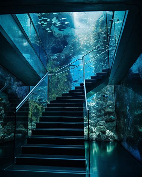 Stairway Of A Giant Glass Aquarium Aquarium Architecture