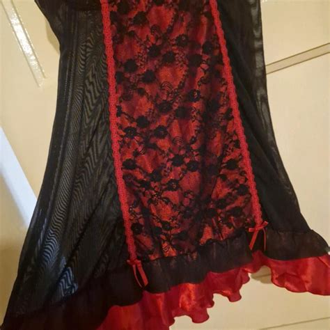 Black And Red Lace Style Mesh Lingerie D Only Depop