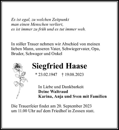 Traueranzeigen Von Siegfried Haase Trauer Anzeigen De