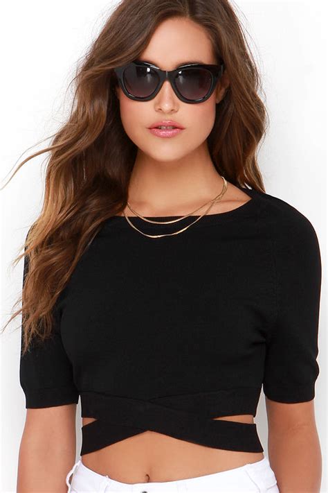 Cool Black Top Crop Top Ribbed Knit Top 44 00 Lulus