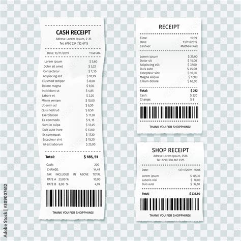 Shop Receipt Vector Realistic D Paper Set With Barcode Closeup