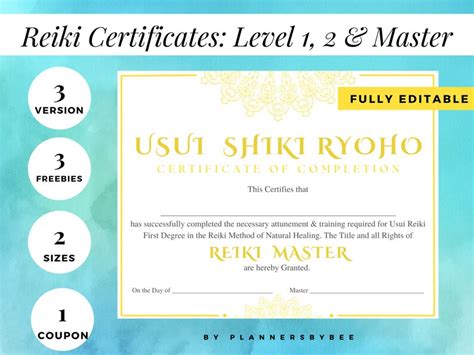 Reiki Certificate Printable Reiki Course Graphic By Plannersbybee