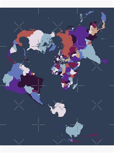 World Map Extended Transverse Mercator Projection Twilight Color