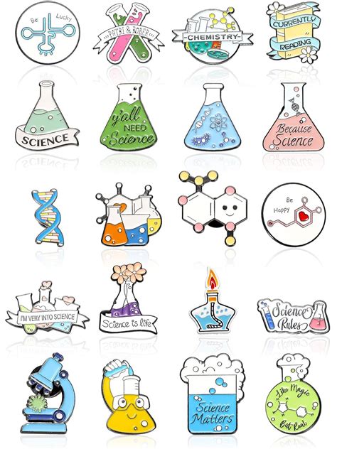 20 Pcs Laboratory Enamel Pin Set Flask Test Tube Enamel Pin Brooches