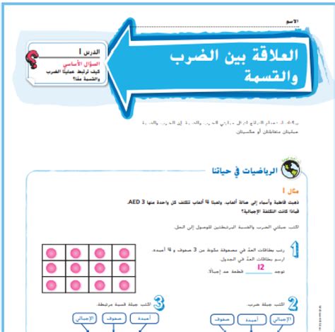 حل درس العلاقة بين الضرب والقسمة رياضيات صف رابع سراج