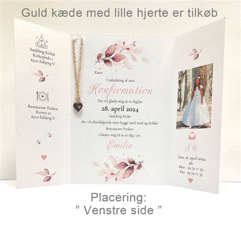 Invitation Til Konfirmation Foldet A4 Portefals Gatefold Rosa