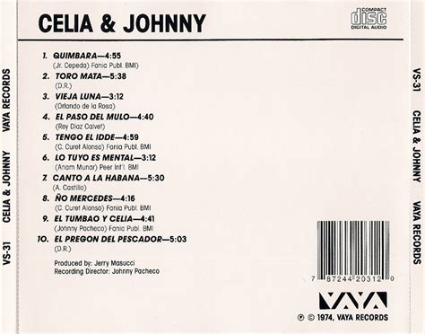 Car Tula Trasera De Celia Cruz Johnny Pacheco Celia Johnny Portada