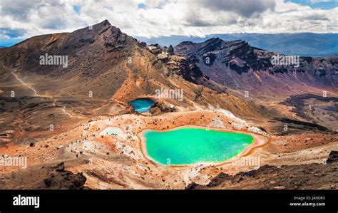 Panoramic View Of Colorful Emerald Lakes And Volcanic Landscape