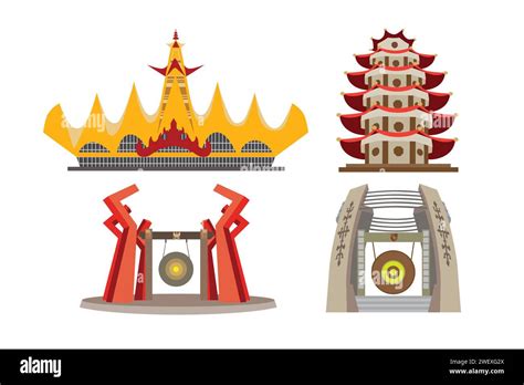 Chinese Temples And Pagodas Set Vector Illustration In Flat Style