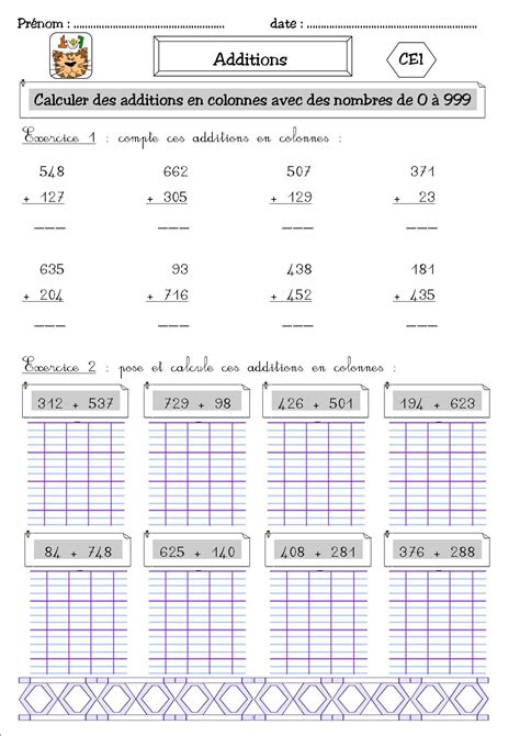 L addition posée à 3 colonnes CE1 La classe des CE de Villebois