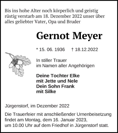 Traueranzeigen Von Gernot Meyer Trauer Nordkurier