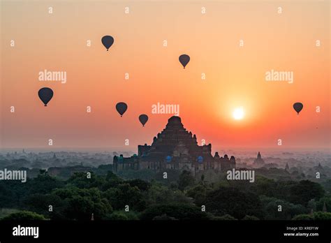 Royalty High Quality Free Stock Image Aerial View Of Hot Air Balloon Over Plain Of Bagan In