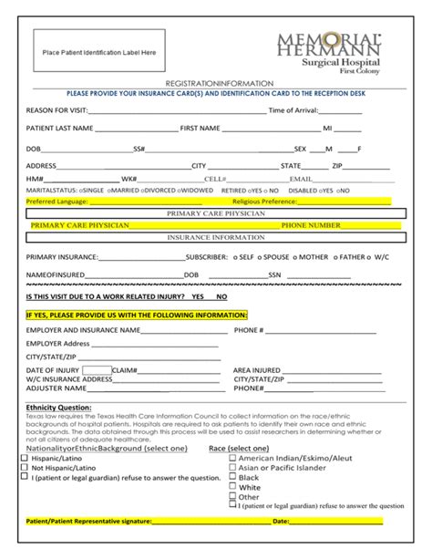 New Patient Registration Forms Memorial Hermann Surgical