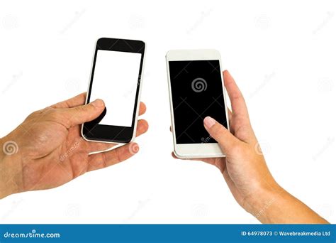 Hands Holding Smartphones Stock Image Image Of Cropped 64978073