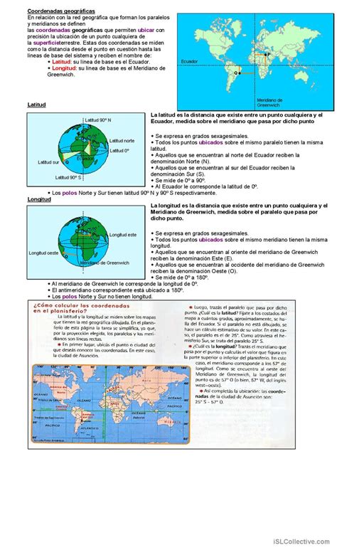 COORDENADAS GEOGRÁFICAS comprensión Español ELE hojas de trabajo pdf