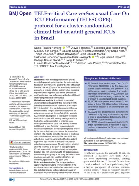 Pdf Tele Critical Care Versus Usual Care On Icu Performance