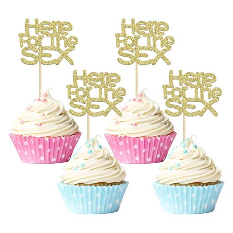 Gyufise 24pcs Here For The Sex Cupcake Toppers Gold Glitter