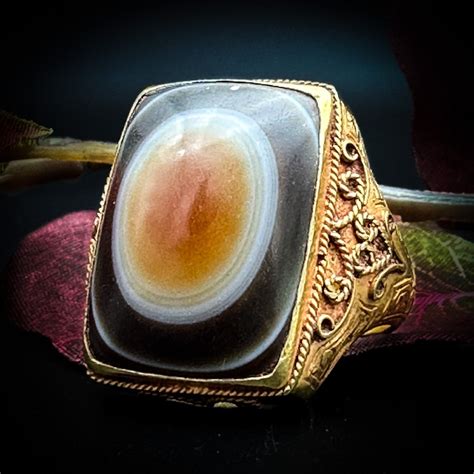 Proantic Bague Ottomane Ancienne Sertie D Une Agate Cabochon