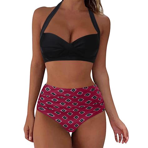 Fvwitlyh Sexy Bikini Swimsuits For Women Two Piece Retro Halter Ruched