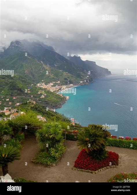 Dark Clouds Over Amalfi Coast Seen From Villa Rufolo Garden Ravello