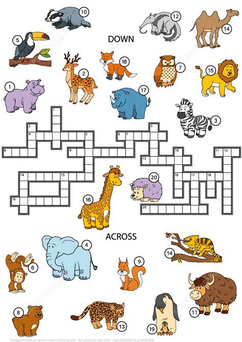 Animals Crossword Puzzle for Studying English Vocabulary | Free