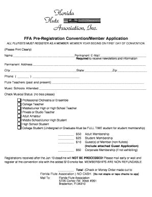 Fillable Online Floridaflute FFA Pre Registration ConventionMember