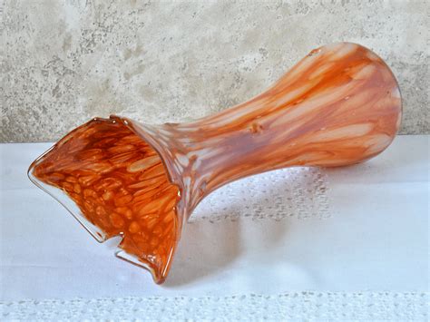 Large Vase Orange Glass For Table Flowers Blown Glass Vase 15 Etsy