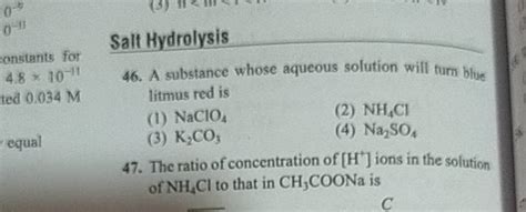 Salt Hydrolysis A Substance Whose Aqueous Solution Will Turn Blue Lit