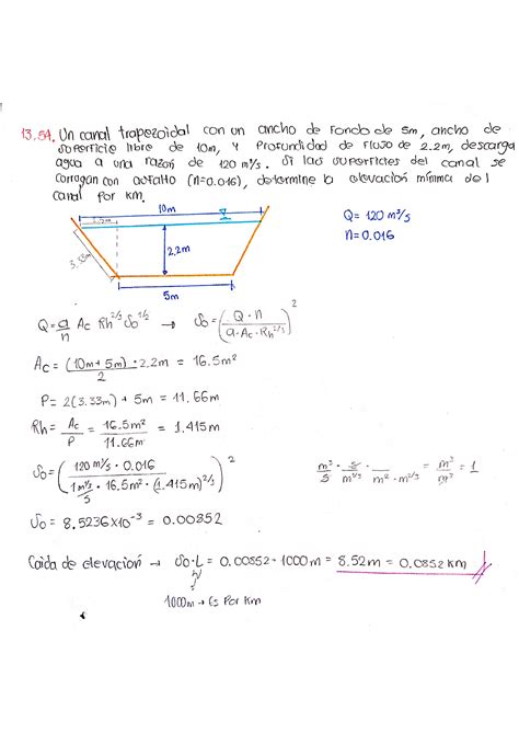 SOLUTION Ejercicios Canales Abiertos Mec Nica De Fluidos Studypool