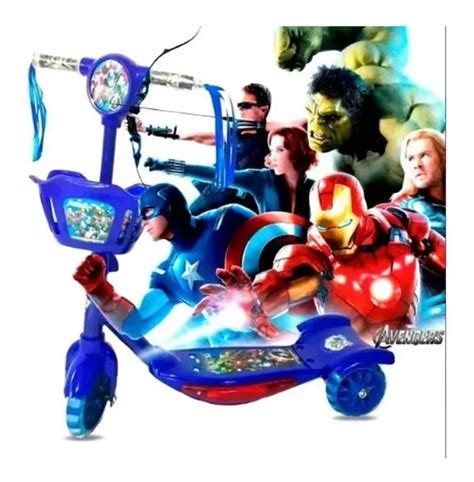 Patinete Infantil Os Vingadores 3 Rodas C Led Cesta Musical