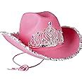 PROLOSO Pink Cowboy Hat With Crown Blinking Felt Cowgirl Hat Princess