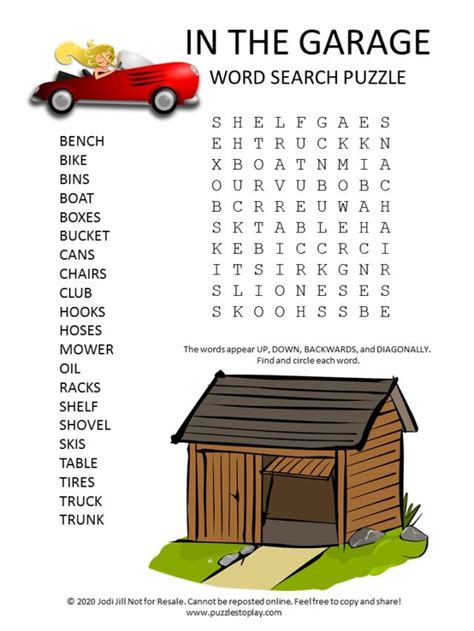 In The Garage Word Search Puzzle Puzzles To Play